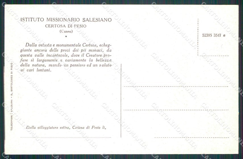 Cuneo Chiusa Pesio Certosa cartolina MT6378 – retro