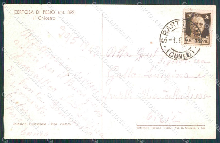 Cuneo Chiusa Pesio Certosa cartolina MT6384 – retro
