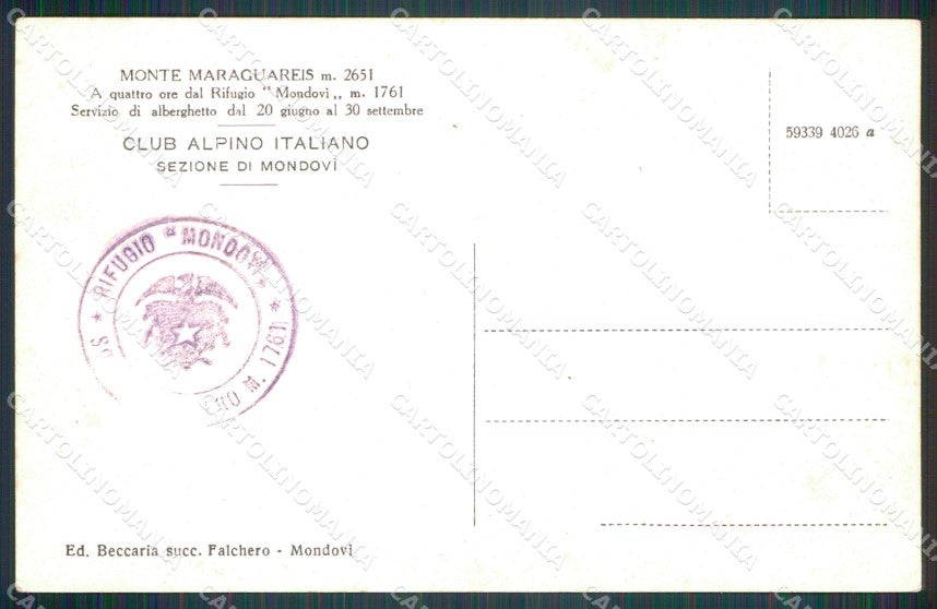 Cuneo Mondovì CAI Monte Maraguareis cartolina MT6479 – retro