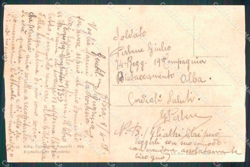 Cuneo Bra Casa Traversa ABRASA RIFILATA cartolina MT6499 – retro