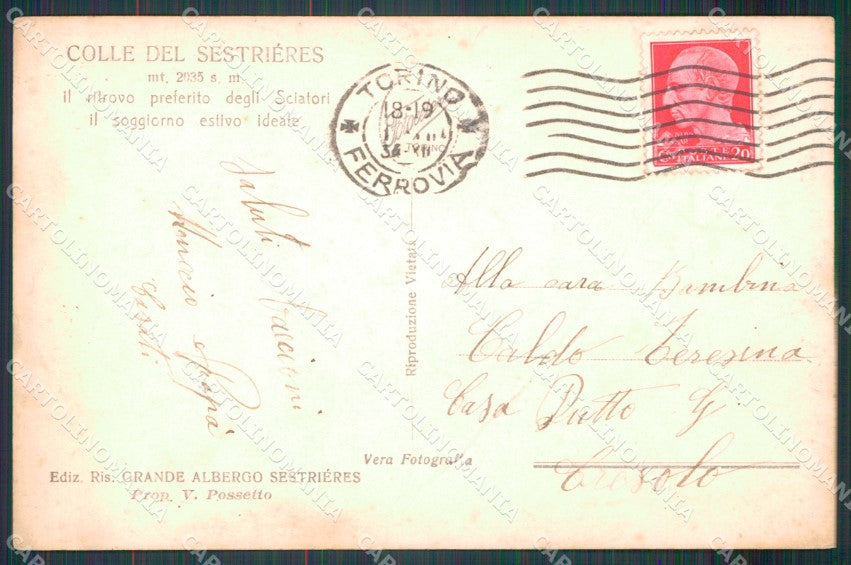 Torino Colle del Sestrieres Nevicata GRINZA CARTA Foto cartolina MT7142 – retro
