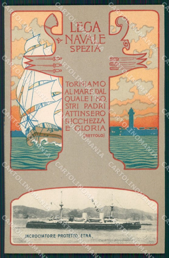 La Spezia Lega Navale Hohenstein Nave Etna Art Nouveau cartolina postcard MT7429 – fronte