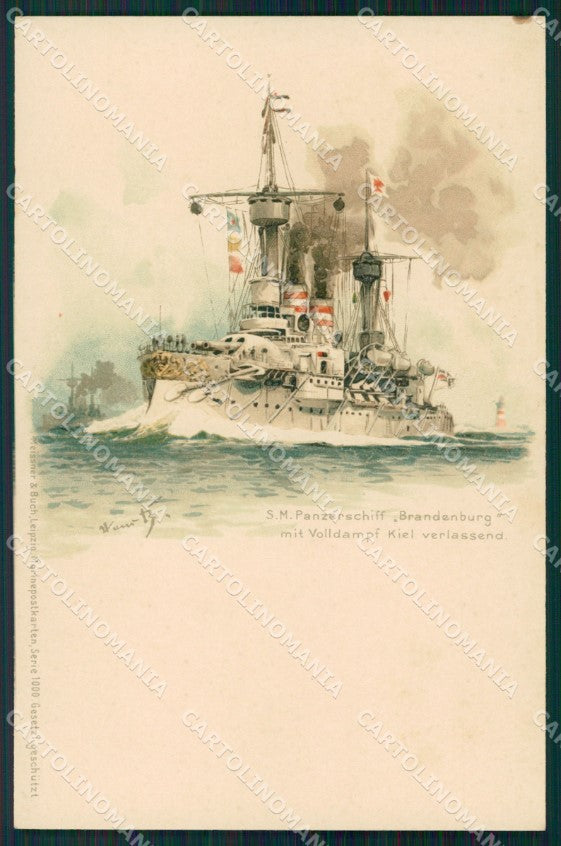 Hans Bohrdt Panzerschiff Brandenburg Meissner & Buch Serie 1000 postcard MT7475 – fronte