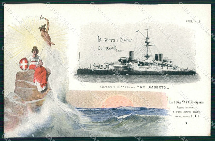 La Spezia Lega Navale Nave Re Umberto Art Nouveau cartolina postcard MT7493 – fronte