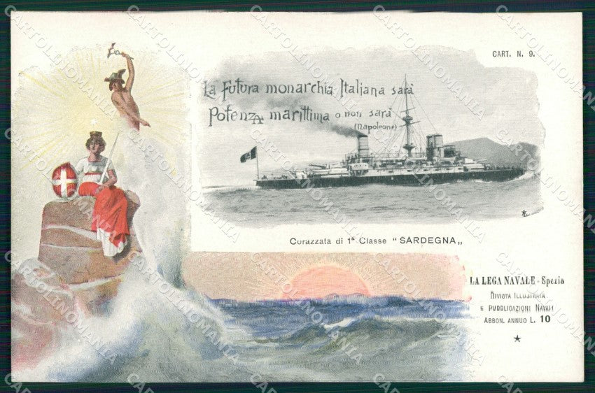 La Spezia Lega Navale Nave Sardegna Art Nouveau cartolina postcard MT7494 – fronte