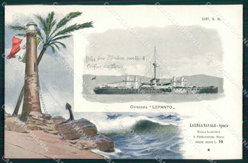 La Spezia Lega Navale Nave Lepanto Art Nouveau cartolina postcard MT7501 – fronte