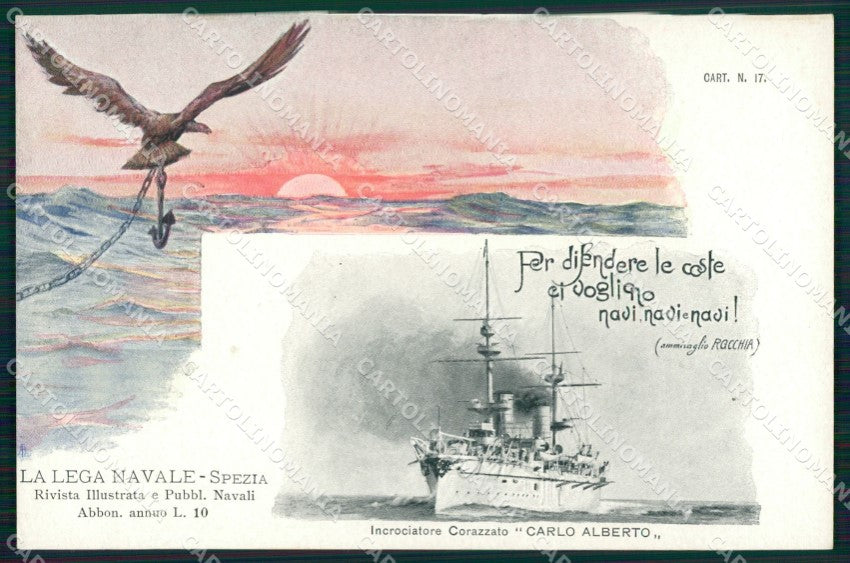 La Spezia Lega Navale Nave Carlo Alberto Art Nouveau cartolina postcard MT7502 – fronte