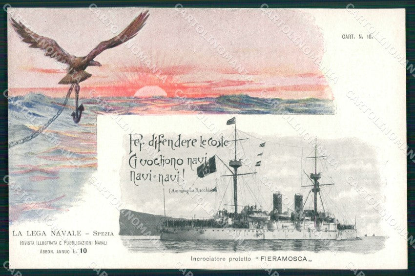 La Spezia Lega Navale Nave Fieramosca Art Nouveau cartolina postcard MT7503 – fronte