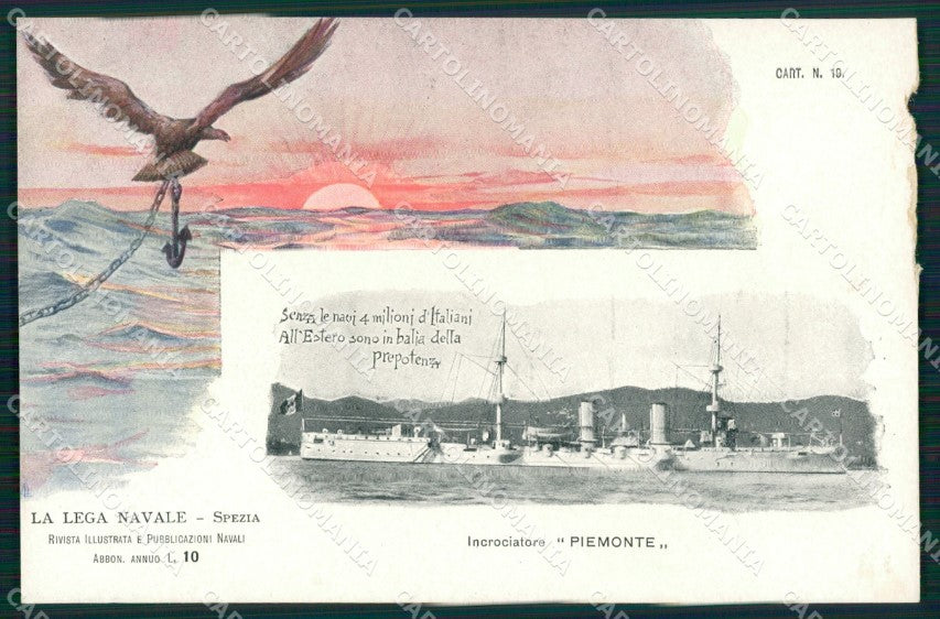 La Spezia Lega Navale Nave Piemonte ABRADED cartolina postcard MT7504 – fronte