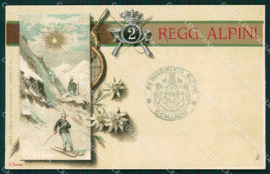 Militari Reggimentale Alpini II Reggimento Sci cartolina MT8024 – fronte