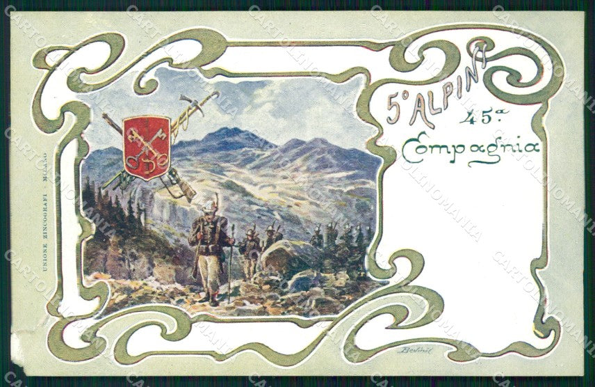 Militari Alpini V Reggimento XLV Compagnia STRAPPO ABRASA cartolina MT8050 – fronte