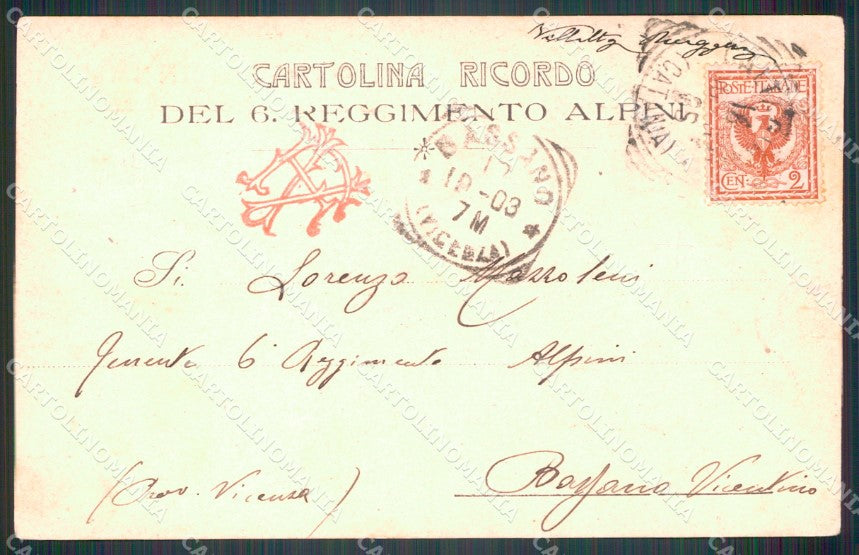 Militari Reggimentale Alpini VI Reggimento PIEGHINA cartolina MT8051 – retro