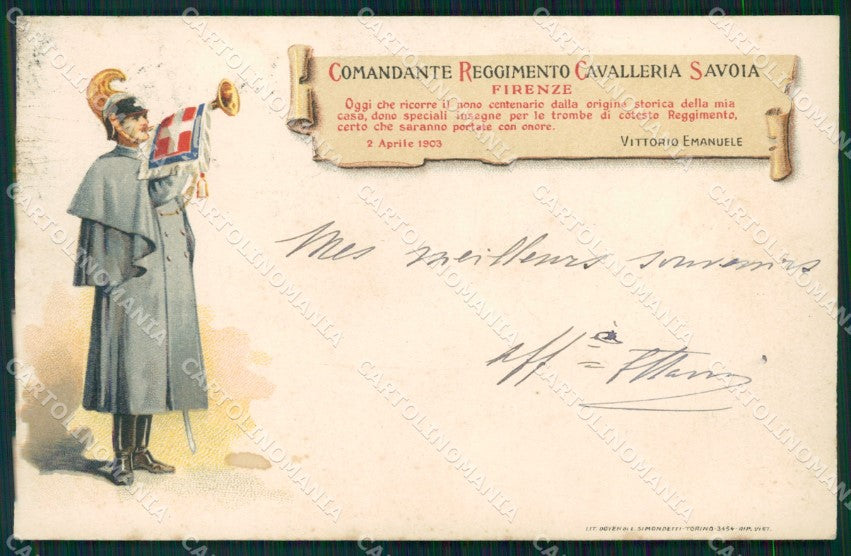 Militari Reggimentale Cavalleria III Reggimento Savoia Firenze cartolina MT8109 – fronte
