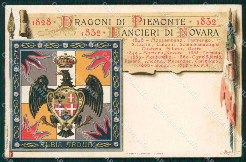 Militari Cavalleria Dragoni di Piemonte Lancieri di Novara cartolina MT8121 – fronte