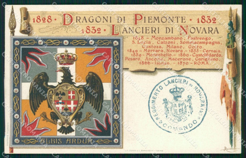 Militari Cavalleria Dragoni di Piemonte Lancieri di Novara cartolina MT8122 – fronte