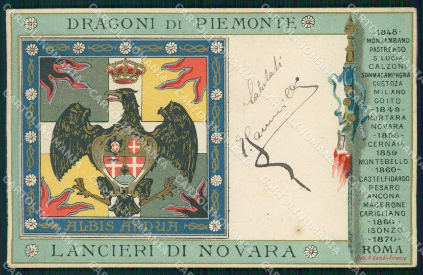 Militari Cavalleria Dragoni di Piemonte Lancieri di Novara cartolina MT8123 – fronte