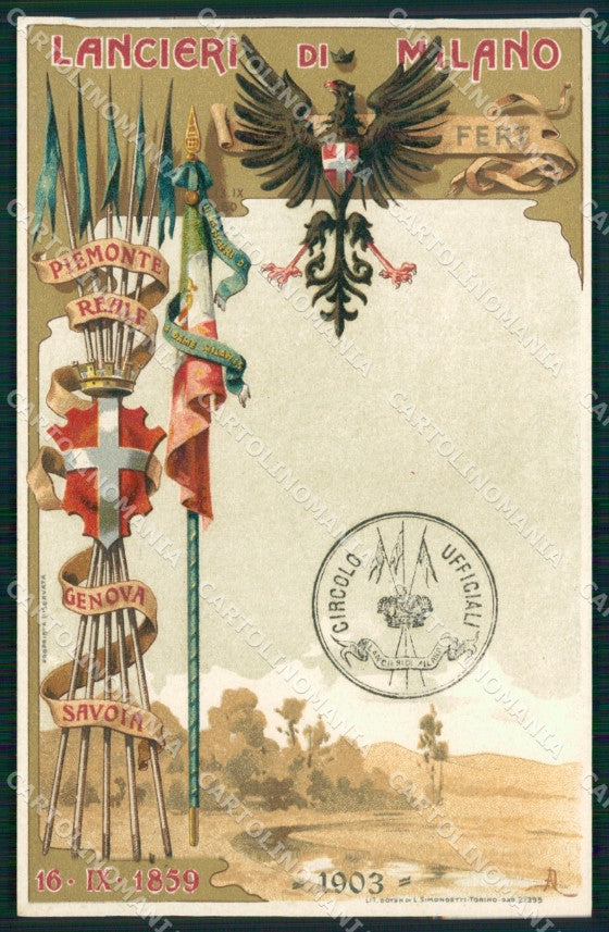 Militari Reggimentale Cavalleria Lancieri di Milano cartolina MT8129 – fronte