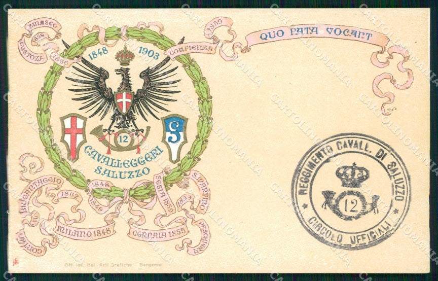 Militari Reggimentale Cavalleria XII Reggimento Saluzzo Zinasco cartolina MT8139 – fronte