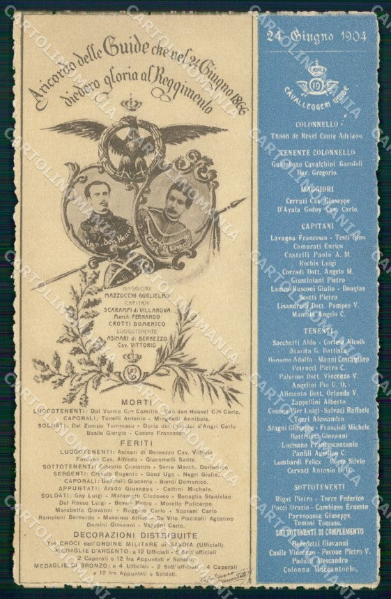 Militari XIX Cavalleggeri Guide Anniversario Custoza cartolina MT8155 – fronte