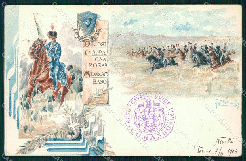 Militari Reggimentale XIX Cavalleggeri Guide Monzambano cartolina MT8156 – fronte