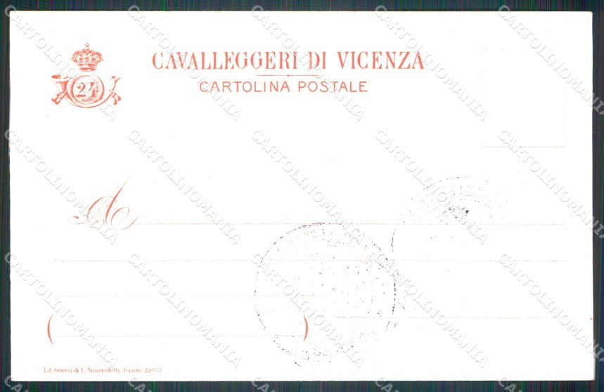 Militari Reggimentale XXIV Reggimento Cavalleggeri di Vicenza cartolina MT8174 – retro