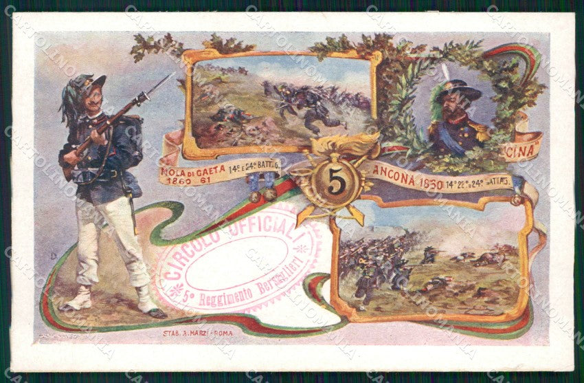 Militari Bersaglieri V Reggimento Mola Gaeta Ancona cartolina MT8203 – fronte