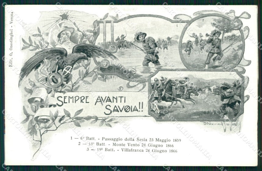 Militari Bersaglieri VI XIII XIX Battaglione VI Reggimento cartolina MT8206 – fronte