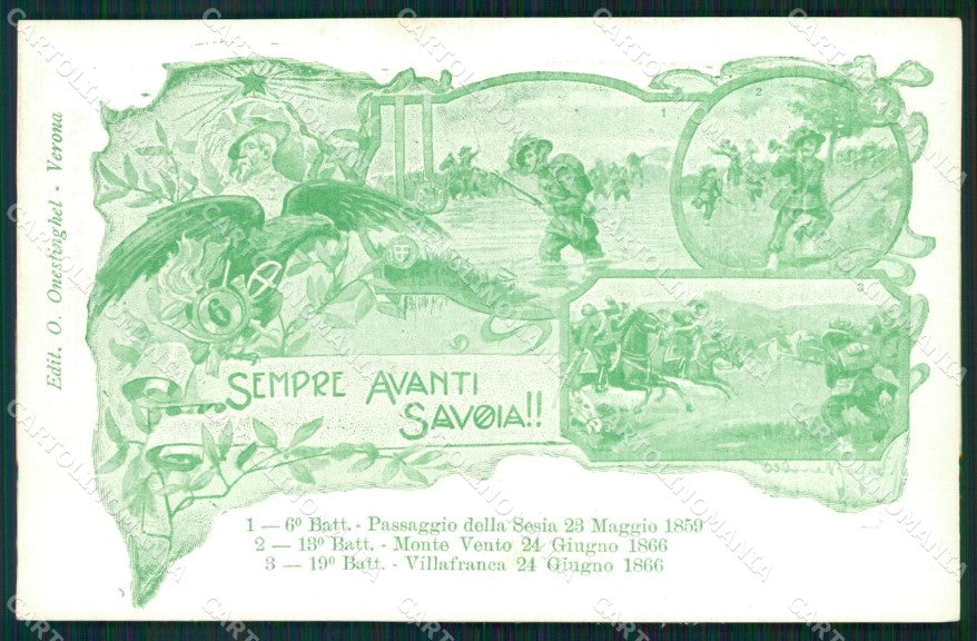Militari Bersaglieri VI XIII XIX Battaglione VI Reggimento cartolina MT8208 – fronte