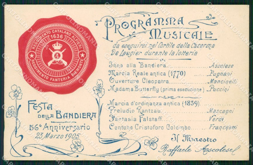 Militari Fanteria IV Reggimento Programma Musicale Festa cartolina MT8327 – fronte