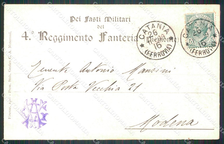 Militari Fanteria IV Reggimento Bicocca Novara cartolina MT8329 – retro