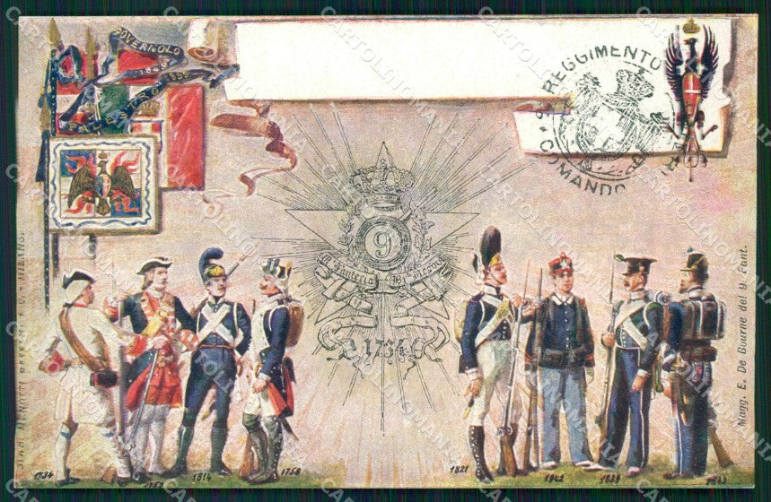 Militari Fanteria IX Reggimento cartolina MT8353 – fronte