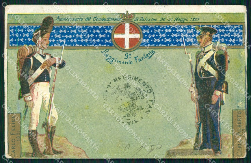 Militari Fanteria IX Reggimento PIEGA cartolina MT8358 – fronte