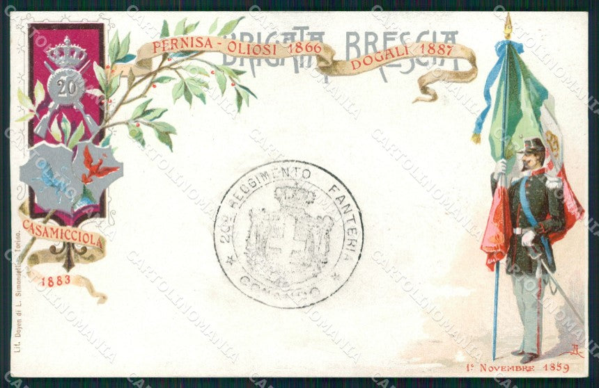 Militari Fanteria 20º Reggimento Brigata Brescia PIEGA cartolina MT8386 – fronte