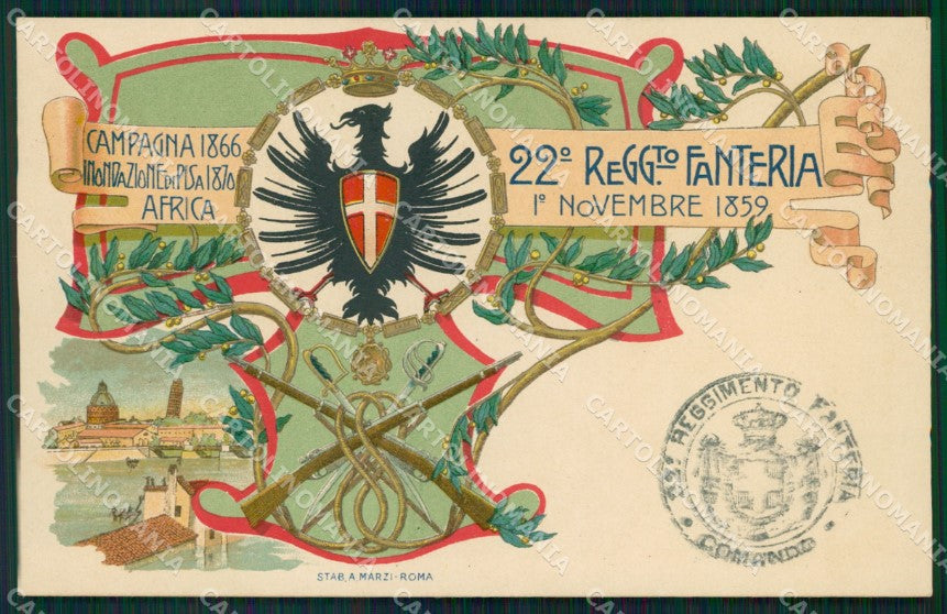 Militari Fanteria 22º Reggimento Pisa cartolina MT8392 – fronte