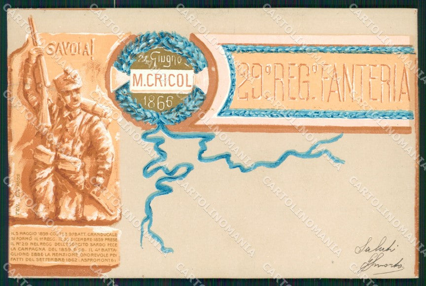 Militari Fanteria 29º Reggimento cartolina MT8422 – fronte