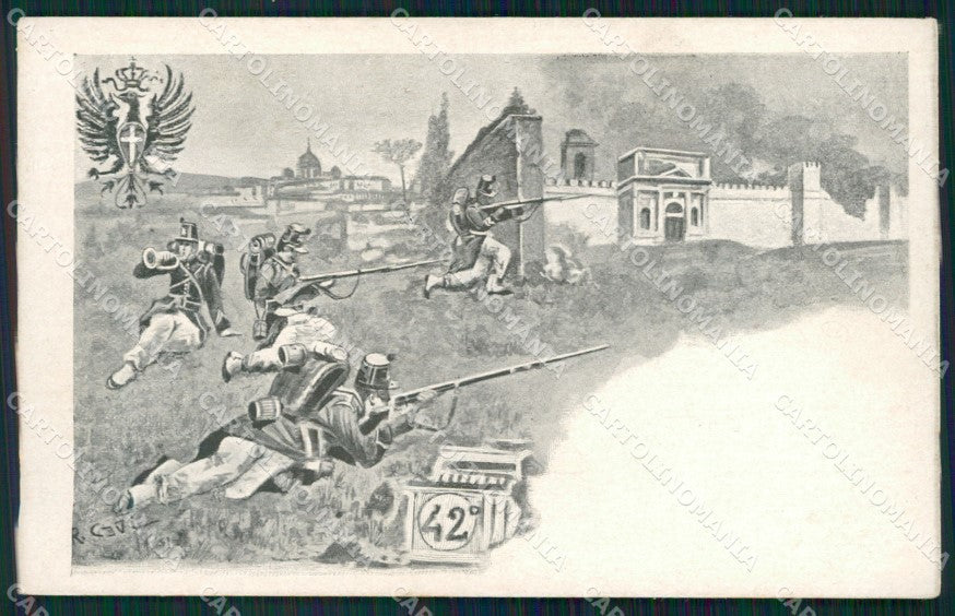 Militari Fanteria 42 Reggimento Roma Porta Pia Cavi cartolina MT8465 – fronte