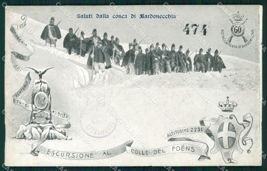 Militari Fanteria 60 Reggimento Bardonecchia Colle Foens cartolina MT8511 – fronte