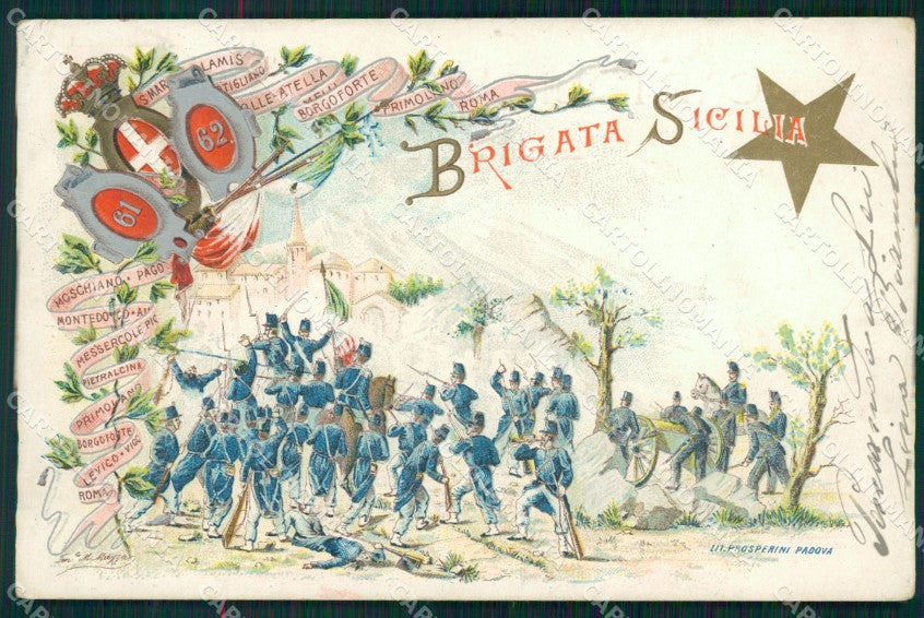 Militari Fanteria 61 62 Reggimento Brigata Sicilia cartolina MT8581 – fronte