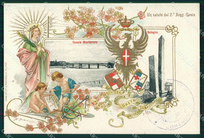 Militari Arma del Genio II Reggimento Casale Monferrato Bologna cartolina MT8593 – fronte
