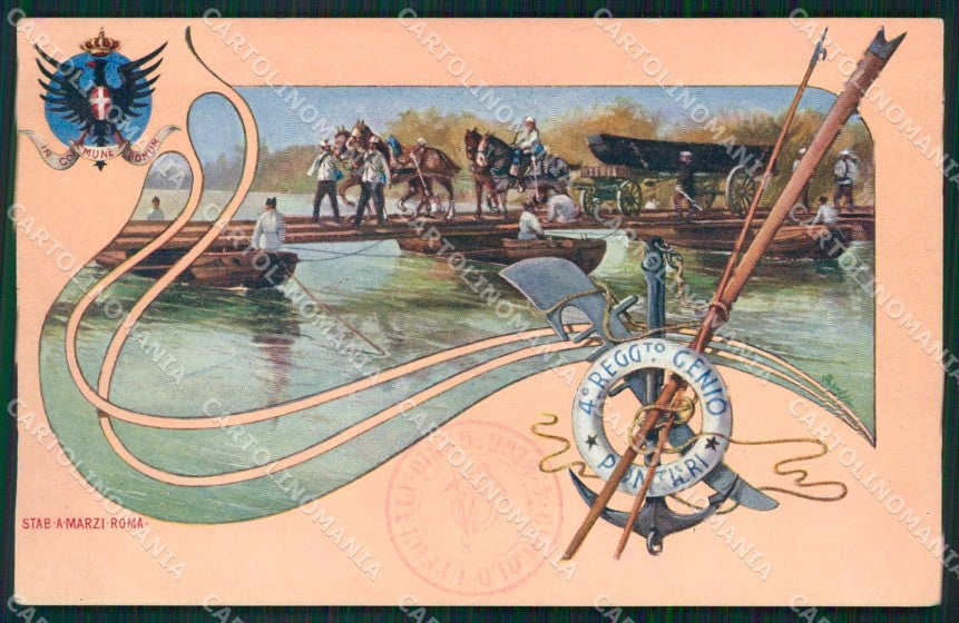 Militari Arma del Genio IV Reggimento Pontieri cartolina MT8604 – fronte