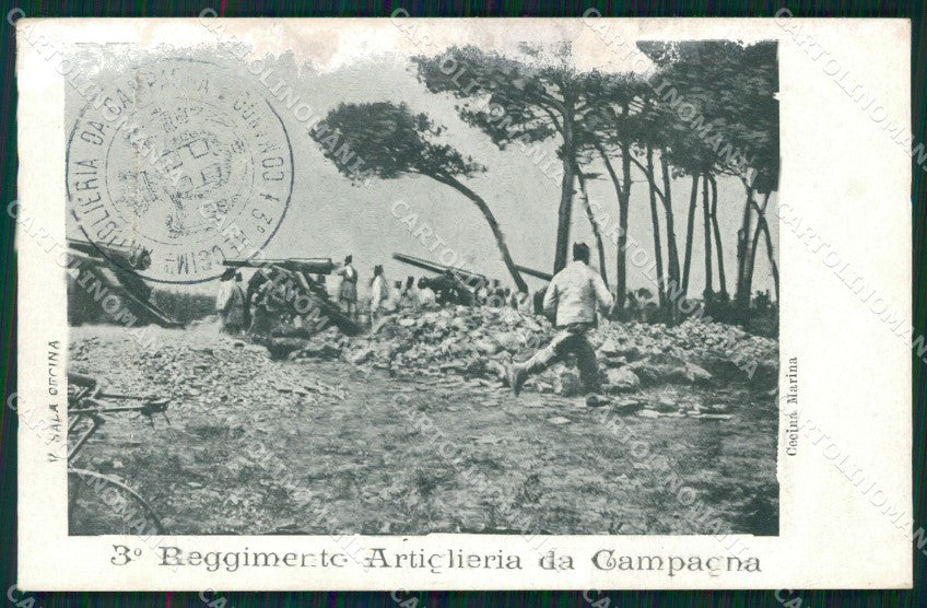 Militari Artiglieria III Reggimento ABRASA TRACCE UMIDO cartolina MT8712 – fronte