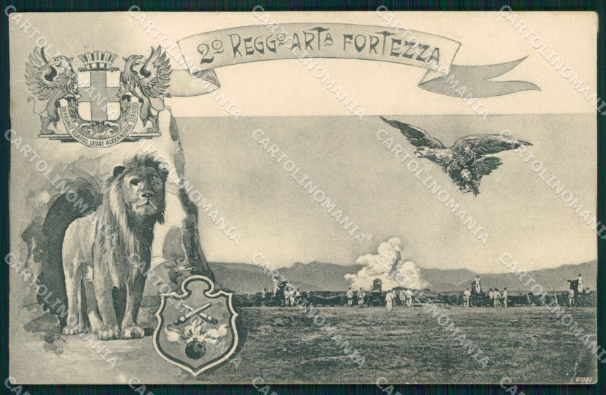 Militari Artiglieria II Reggimento Fortezza PIEGA cartolina MT8821 – fronte