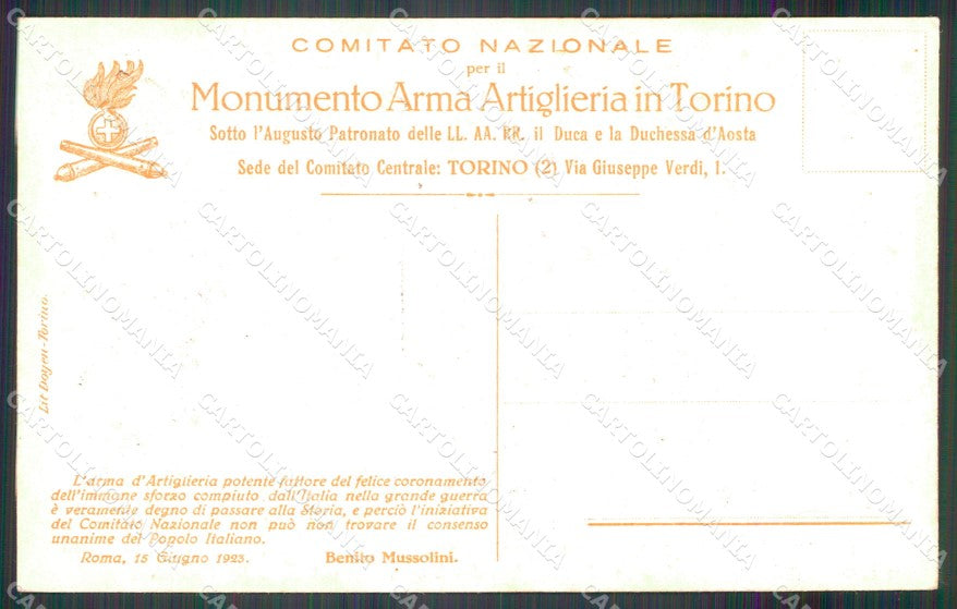 Militari Artiglieria Torino cartolina MT8845 – retro
