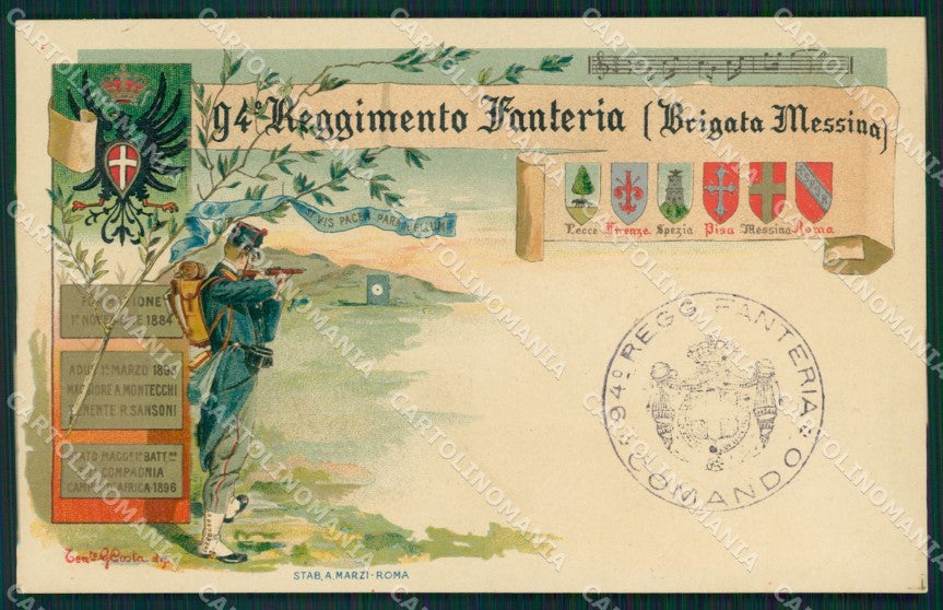 Militari 94 Reggimento Fanteria Brigata Messina cartolina MT8929 – fronte
