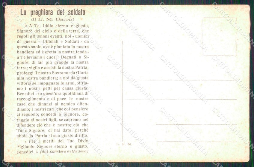 Militari Tricolore Canzone del Fante ABRASA cartolina MT9080 – retro