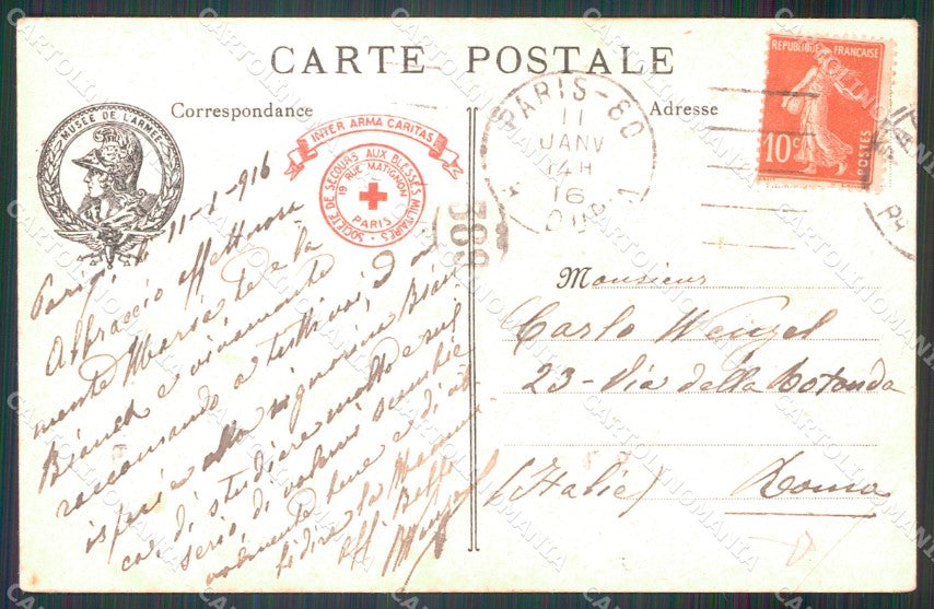 Militari WWI Francia Bandiere Red Cross cartolina MT9148 – retro