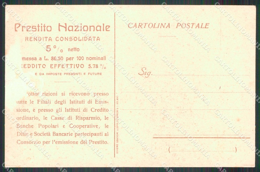 Militari WWI Prestito Nazionale Mazza ABRASA cartolina MT9167 – retro