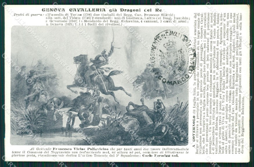 Militari Reggimento Genova Cavalleria Dragoni del Re cartolina MT9307 – fronte