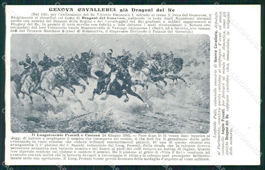 Militari Reggimento Genova Cavalleria Dragoni del Re Custoza cartolina MT9309 – fronte