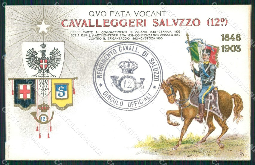 Militari 12 Reggimento Cavalleggeri di Saluzzo cartolina MT9321 – fronte